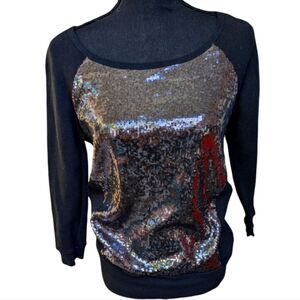 PJK Patterson J Kincaid  Sequined Sweater/Sweatshirt – Size Small Black & Silver